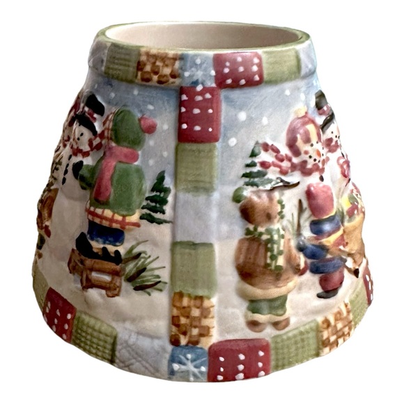 Ceramic YANKEE CANDLE SHADE Quilt Snow Winter Snowman ~ 3” Tall - Picture 2 of 10